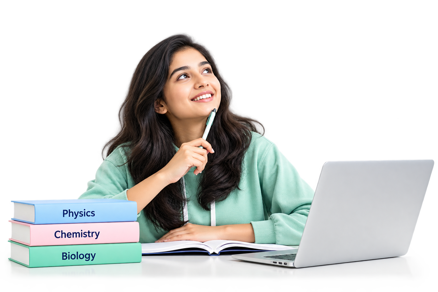 Student studying with laptop and books